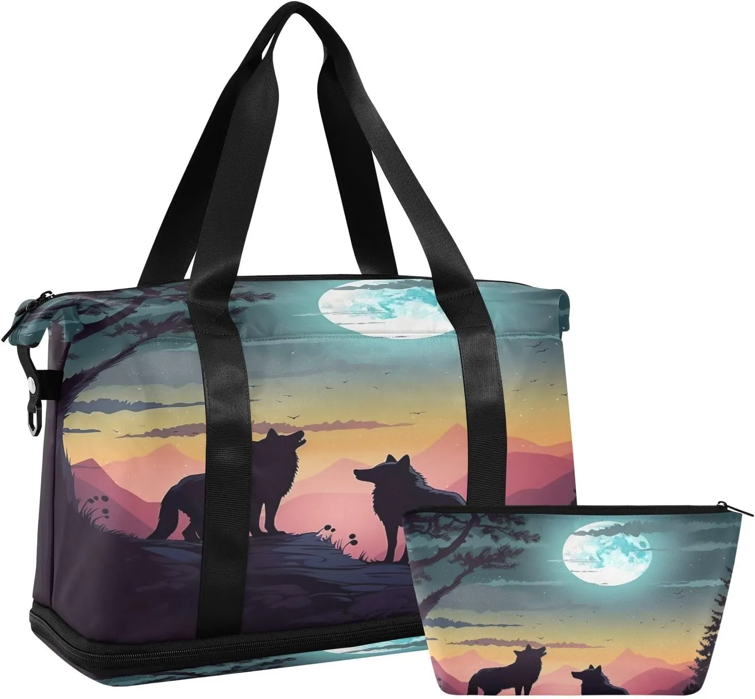 Kigai Wolf Gym Bag for Women & Men,Waterproof Weekender Overnight Bag with Shoes Compartment Sports Duffel Bag for Gym Yoga Swimming Camping