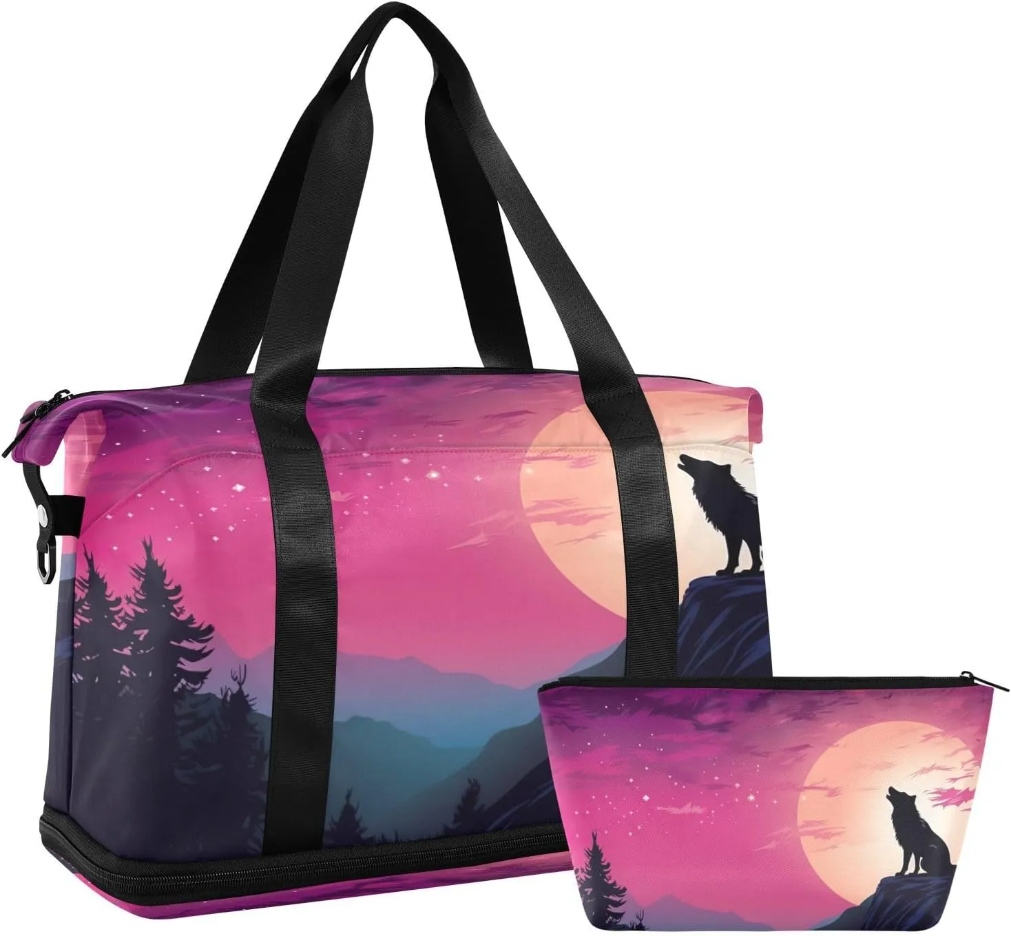 Kigai Wolf Gym Bag for Women & Men,Waterproof Weekender Overnight Bag with Shoes Compartment Sports Duffel Bag for Gym Yoga Swimming Camping
