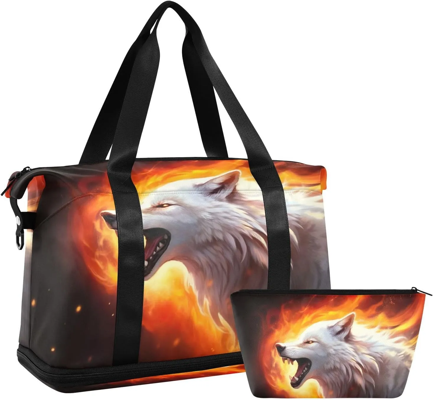 Kigai Wolf Gym Bag for Women & Men,Waterproof Weekender Overnight Bag with Shoes Compartment Sports Duffel Bag for Gym Yoga Swimming Camping