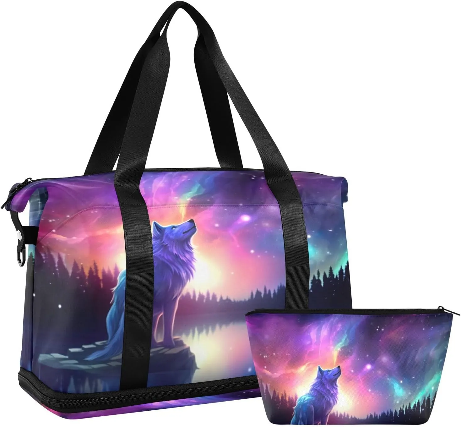 Kigai Wolf Gym Bag for Women & Men,Waterproof Weekender Overnight Bag with Shoes Compartment Sports Duffel Bag for Gym Yoga Swimming Camping