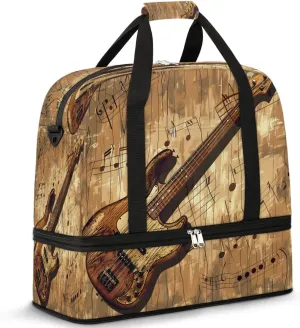 Kinds Of Guitar Musical Theme Foldable Travel Duffel Bag Overnight Weekender Bags with Shoes Compartment Sports Gym Bags for Men Women