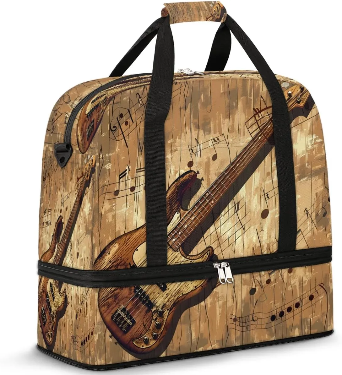 Kinds Of Guitar Musical Theme Foldable Travel Duffel Bag Overnight Weekender Bags with Shoes Compartment Sports Gym Bags for Men Women
