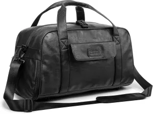 Kinmac Sports Gym Duffel Bag Travel Totes Shoulder Bag Weekender Overnight Bag, Black PU