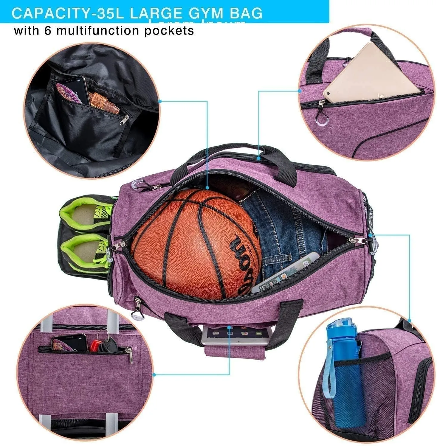 KouRy Fitness Sport Small Gym Bag with Shoes Compartment Waterproof Travel Duffel Bag for Women and Men, Multifunctional Gym Bag (Color : Gray)