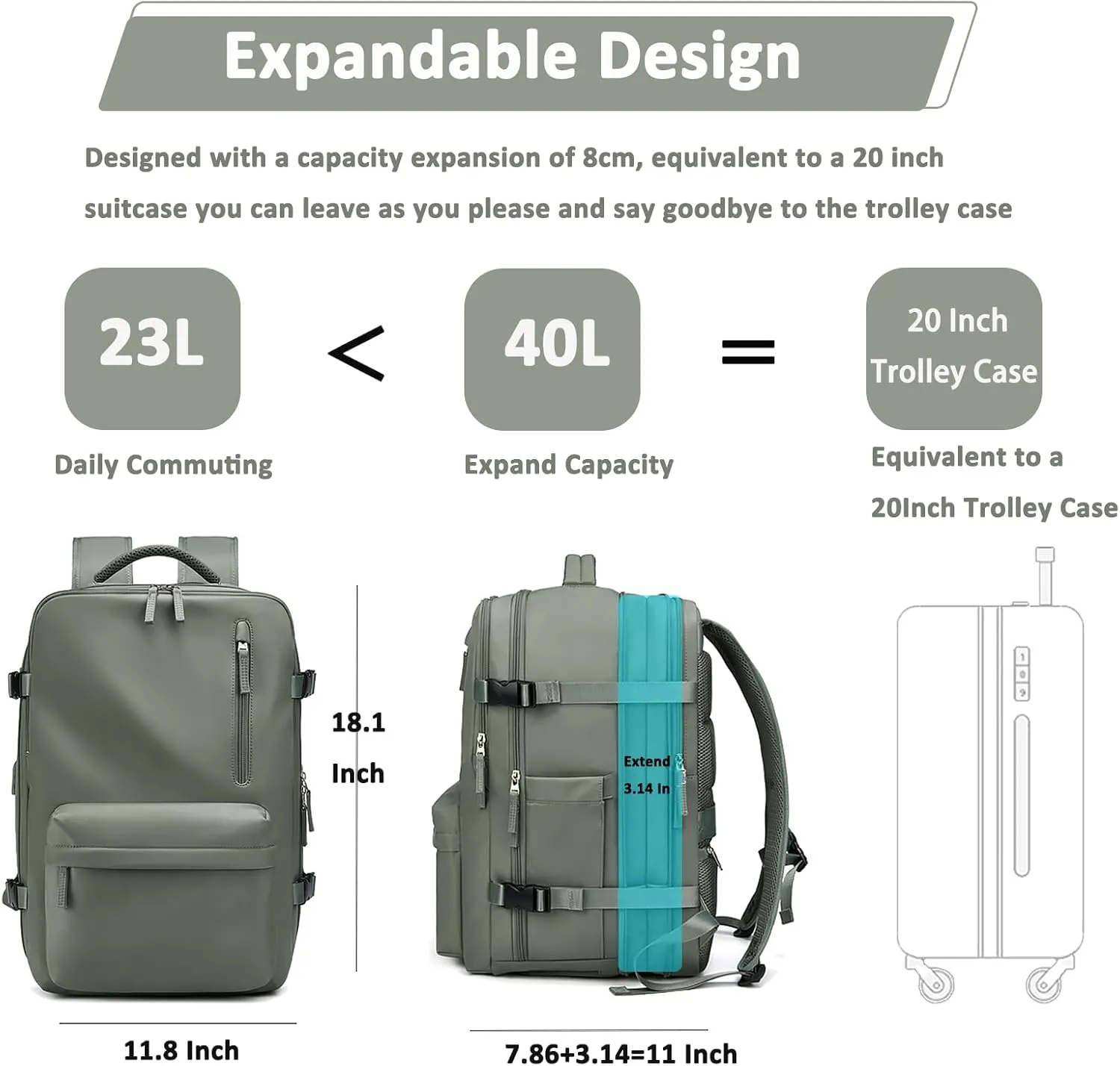 Large Travel Backpack for Women 40L Scalable Waterproof 16" Laptop Backpack Shoes Compartment Hiking Gym Backpack College Rucksack with USB Charging Port