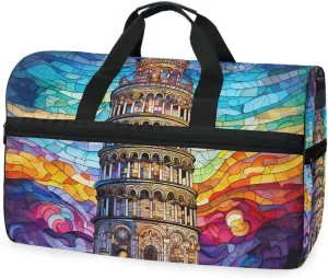 Leaning Tower Of Pisa Travel Duffel Bag Luggage Sports Gym Bags With Shoes Compartment Large Capacity Lightweight Duffle Bag For Men Women