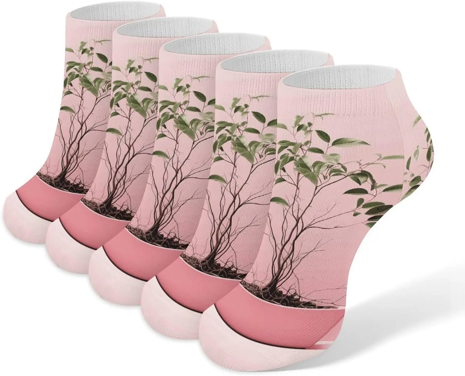 Leaves And Roots Ankle Socks Soft Breathable No Show Socks Comfortable Cotton Low Cut Casual Socks for Women Men 5 Pairs