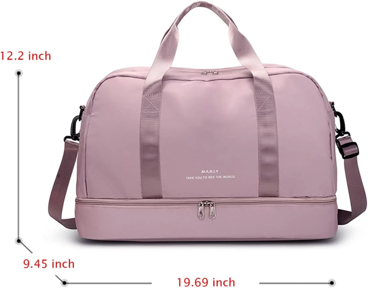Light Gym Bag with Shoe Compartment, Large Capacity Sports Travel Duffle Bag with Wet Pocket for lady Weekender Overnight Aircraft Bag Pink