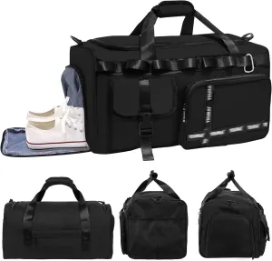 LONHCHI Sports Bag for Women and Men with Shoes Compartment and Wet Bag - Handbag for Travel, Gym, Fitness, Workout, Black, be fallow