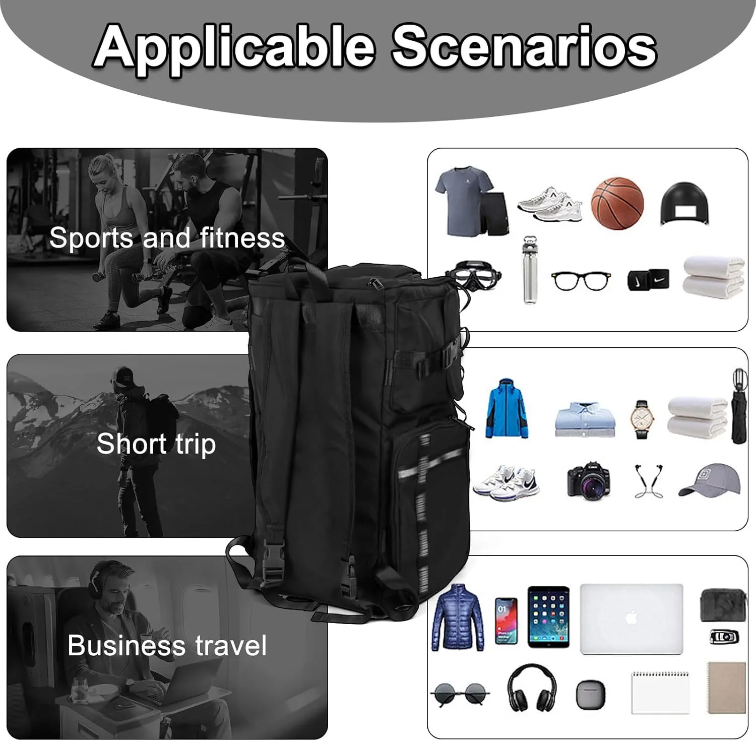 LONHCHI Sports Bag for Women and Men with Shoes Compartment and Wet Bag - Handbag for Travel, Gym, Fitness, Workout, Black, be fallow