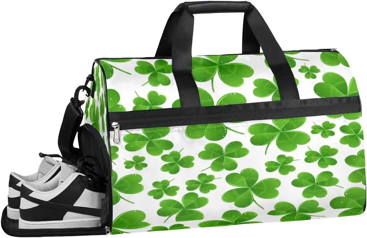 Lucky Clover Resistant Sports Gym Bag for Women Men Travel Duffel bag with Wet Pocket & Shoes Compartment Waterproof Weekender Bag 19.7"x9.9"x13"