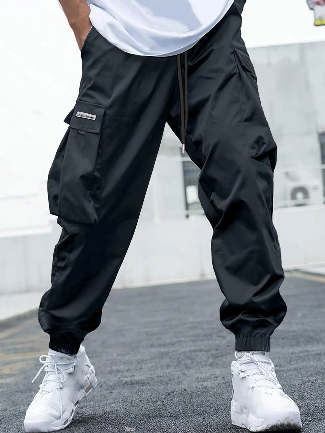 Mens Cargo Joggers Pants Elastic Waist Drawstring Baggy Sweatpants Techwear Pants for Men