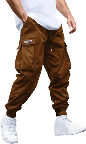 Mens Cargo Joggers Pants Elastic Waist Drawstring Baggy Sweatpants Techwear Pants for Men