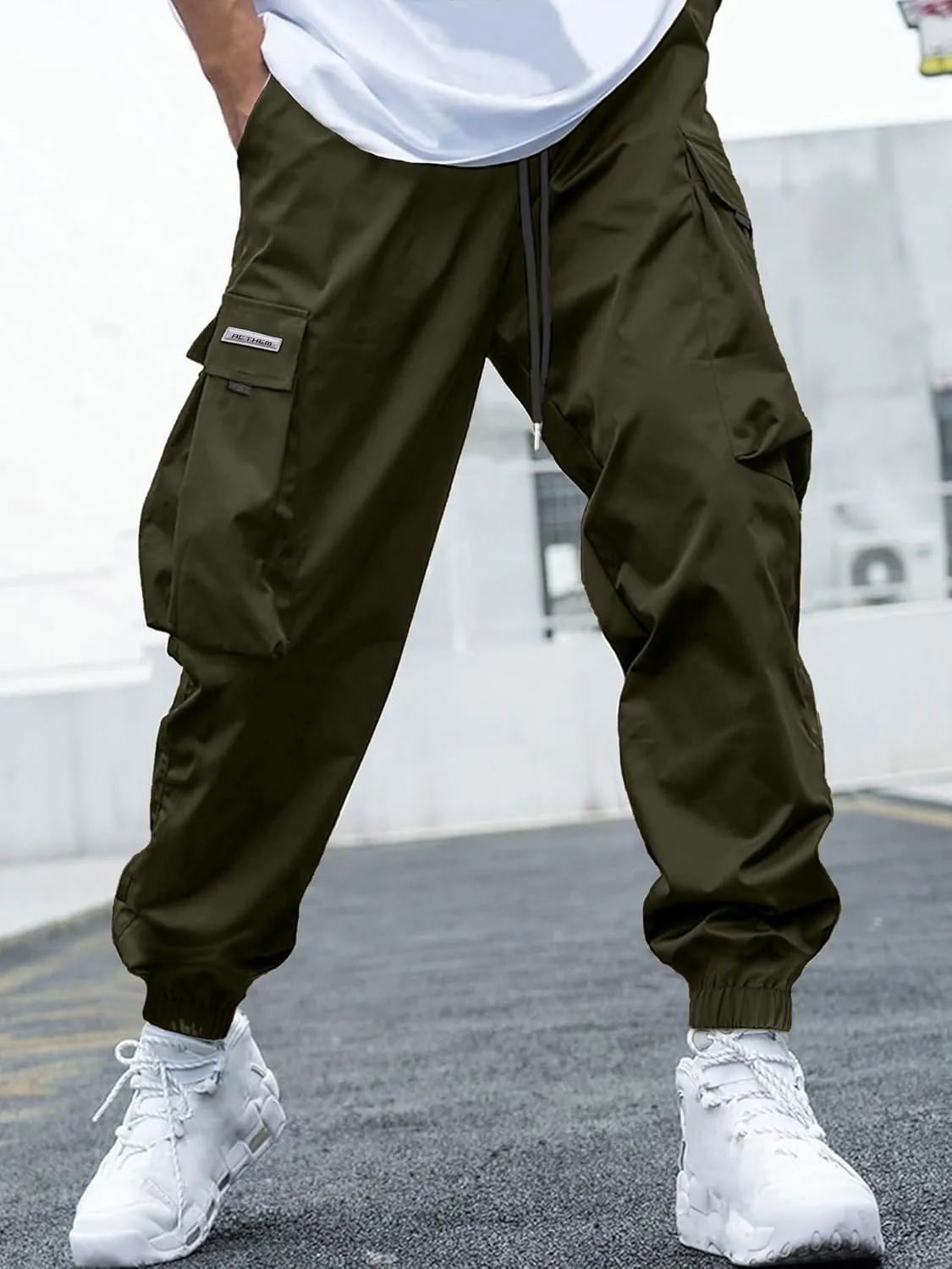 Mens Cargo Joggers Pants Elastic Waist Drawstring Baggy Sweatpants Techwear Pants for Men