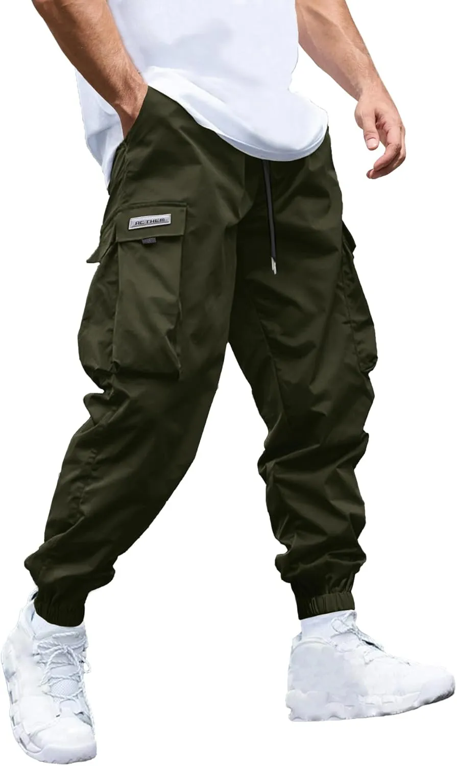 Mens Cargo Joggers Pants Elastic Waist Drawstring Baggy Sweatpants Techwear Pants for Men