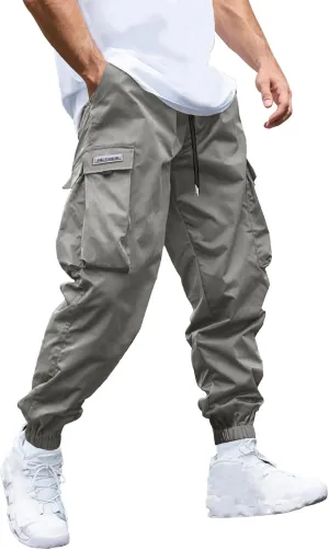 Mens Cargo Joggers Pants Elastic Waist Drawstring Baggy Sweatpants Techwear Pants for Men