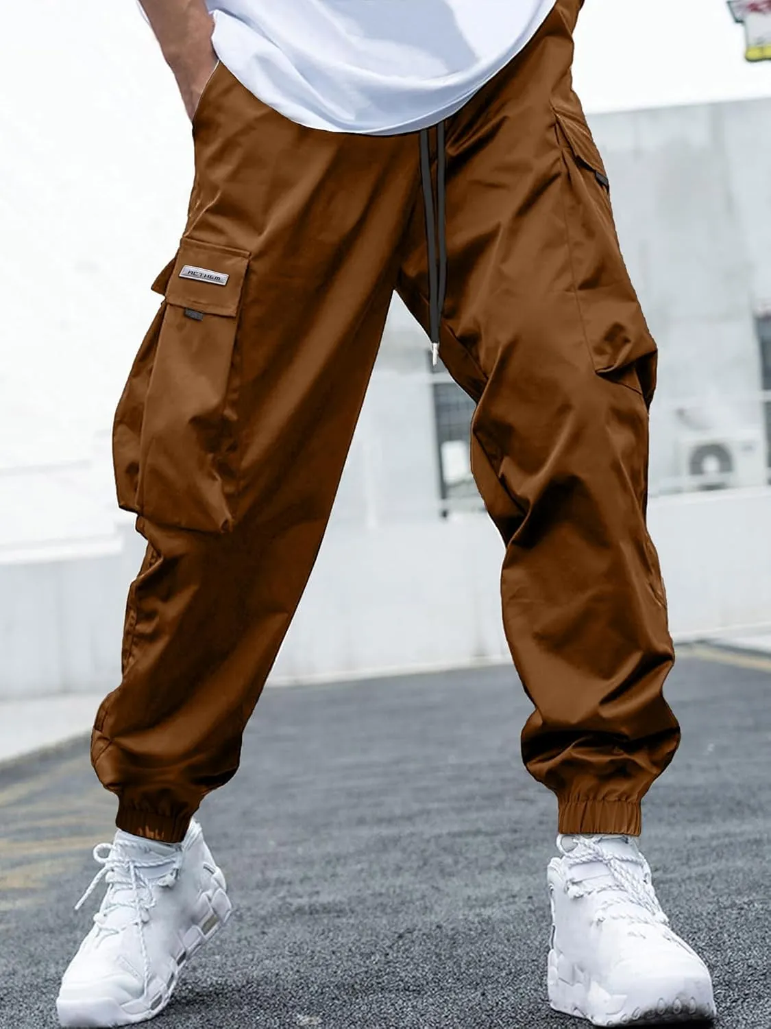 Mens Cargo Joggers Pants Elastic Waist Drawstring Baggy Sweatpants Techwear Pants for Men