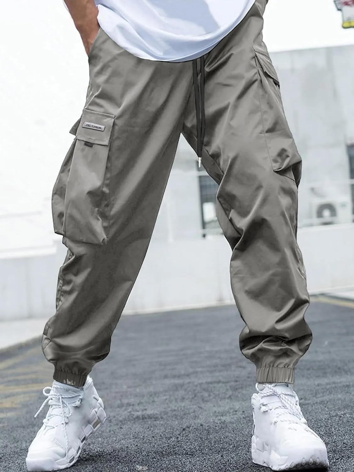 Mens Cargo Joggers Pants Elastic Waist Drawstring Baggy Sweatpants Techwear Pants for Men