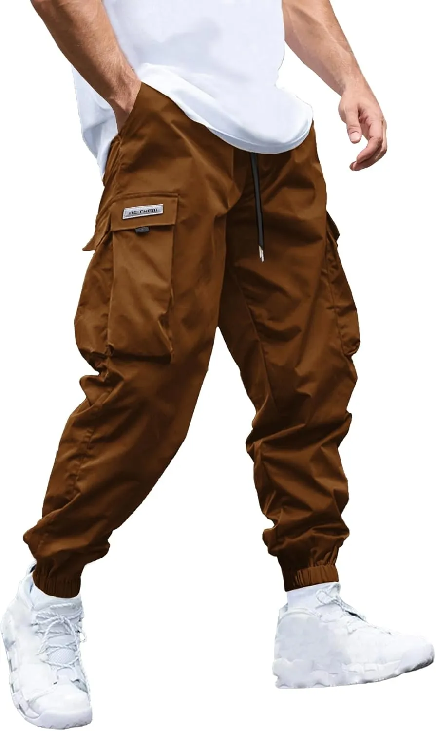 Mens Cargo Joggers Pants Elastic Waist Drawstring Baggy Sweatpants Techwear Pants for Men