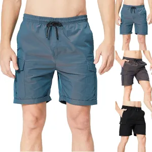 Mens Casual Cargo Shorts Loose Classic Drawstring Elastic Waist Shorts Summer Lightweight Beach Short with Pockets