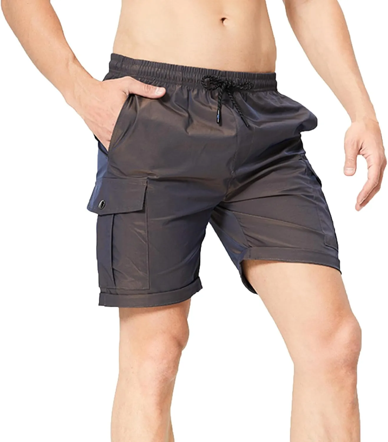 Mens Casual Cargo Shorts Loose Classic Drawstring Elastic Waist Shorts Summer Lightweight Beach Short with Pockets