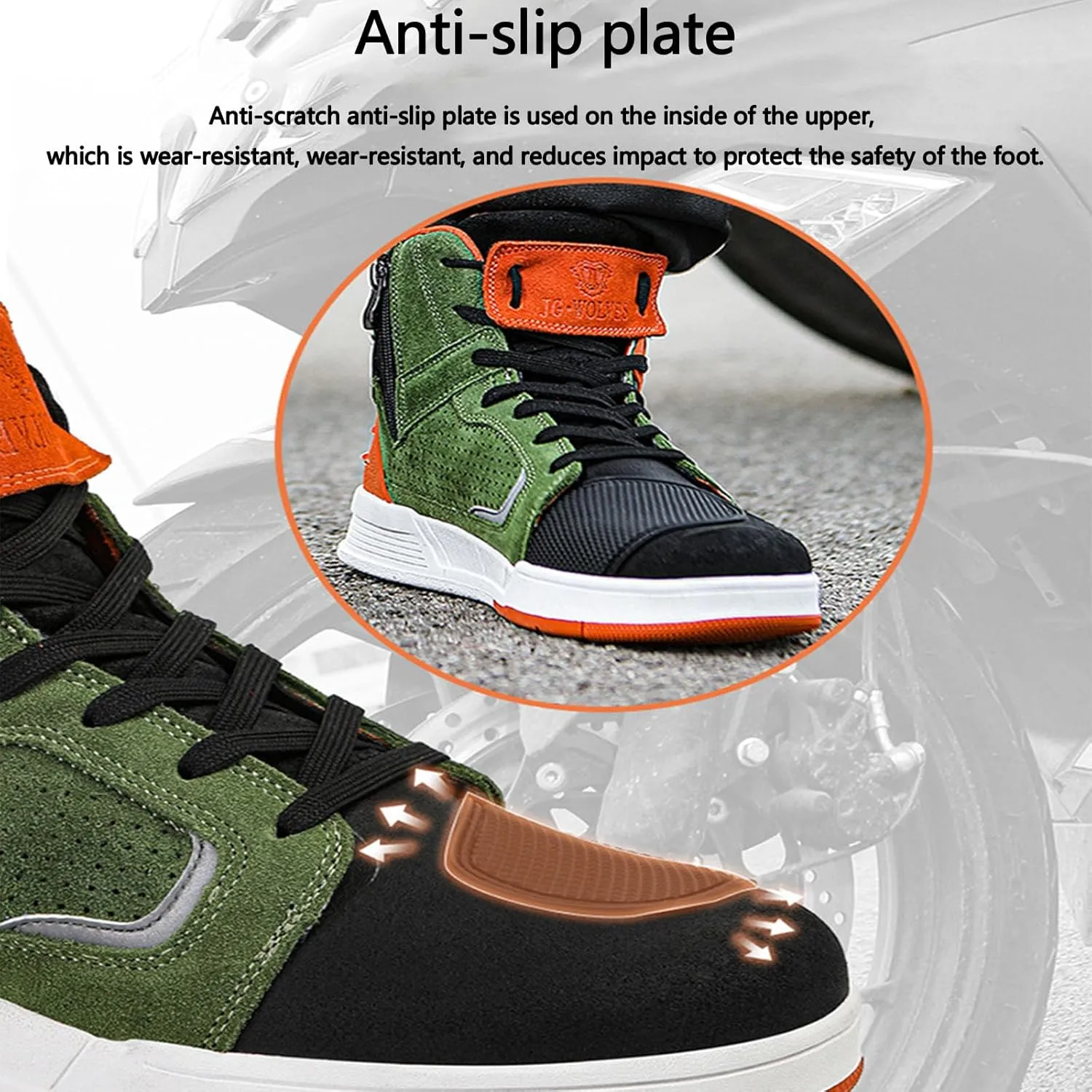 Men's Leather Motorcycle Boots, Motorbike Shoes Breathable Anti-Slip Protective Casual Classic Riding Motor Boot with Ankle Support Gear Pad