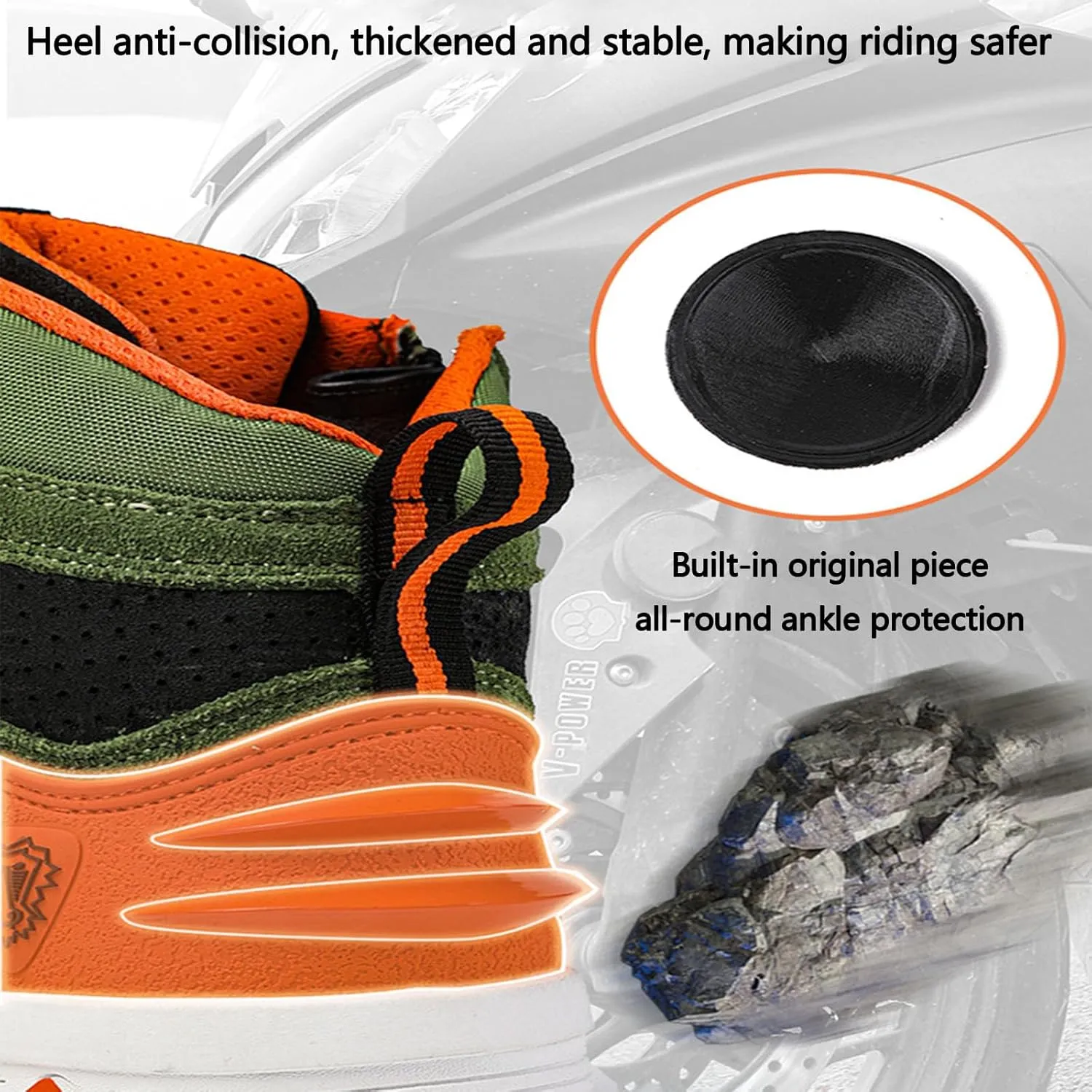 Men's Leather Motorcycle Boots, Motorbike Shoes Breathable Anti-Slip Protective Casual Classic Riding Motor Boot with Ankle Support Gear Pad