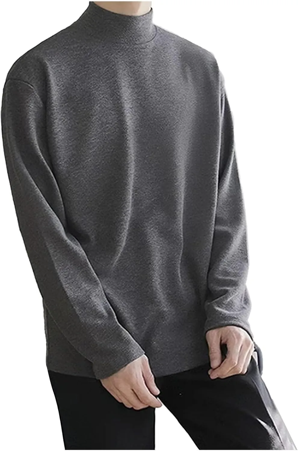 Men's Mock Turtleneck Shirts Long Sleeve Stretch Slim Fit Basic Tops Casual Textured Pullover Sweater Base Layer Tops