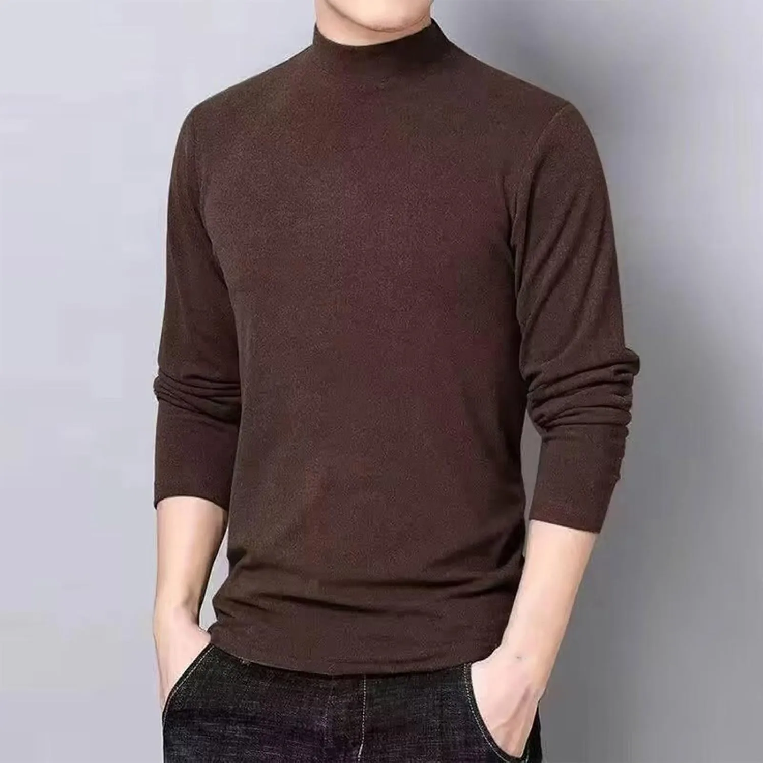 Men's Mock Turtleneck Shirts Long Sleeve Stretch Slim Fit Basic Tops Casual Textured Pullover Sweater Base Layer Tops