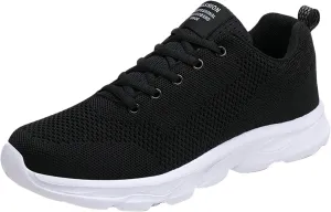 Mens Running Shoes Knit Mesh Fashion Sneakers Lace Up Platform for Food Service Casual Trainers Comfortable Sneaker Non-Slip Lightweight Breathable All Black Shoes