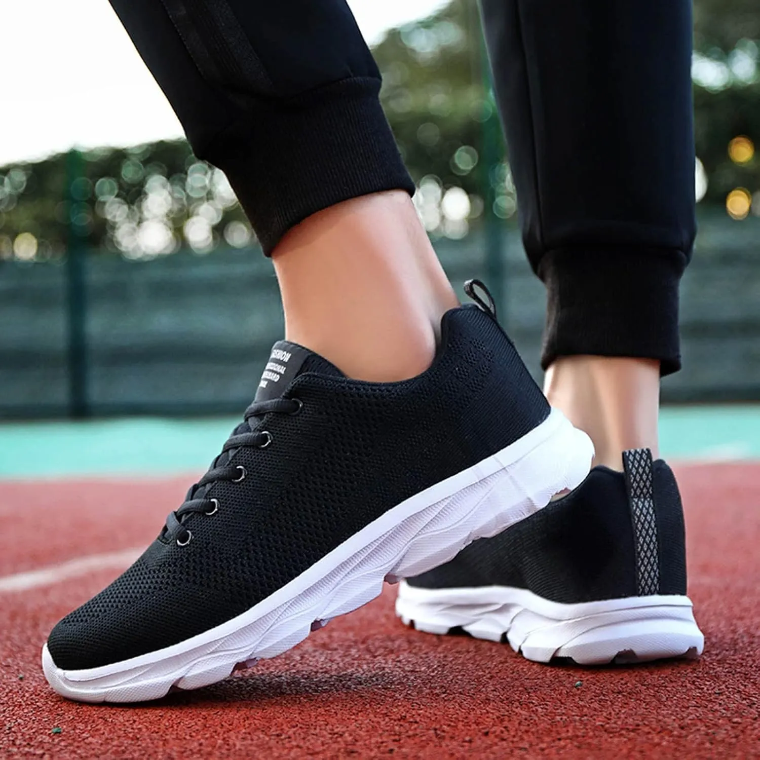 Mens Running Shoes Knit Mesh Fashion Sneakers Lace Up Platform for Food Service Casual Trainers Comfortable Sneaker Non-Slip Lightweight Breathable All Black Shoes