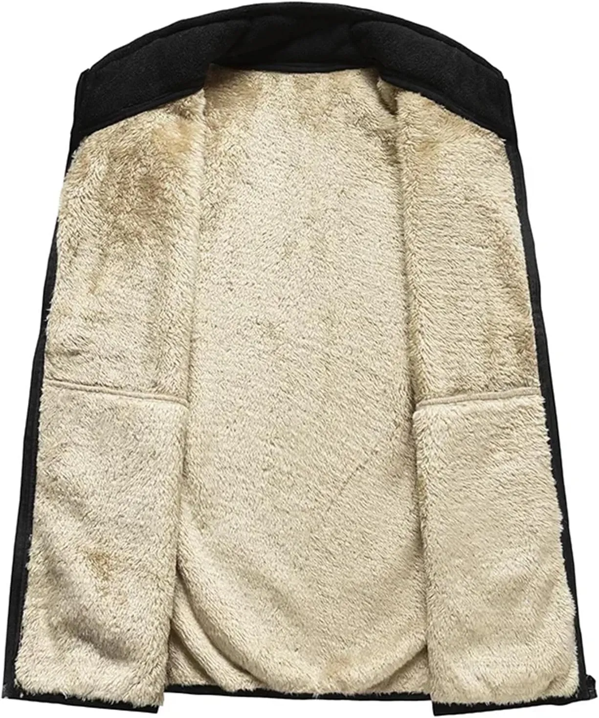 Mens Stand Collar Zipper Solid Plush Vest Casual Vintage Warm Hiking Sleeveless Jacket