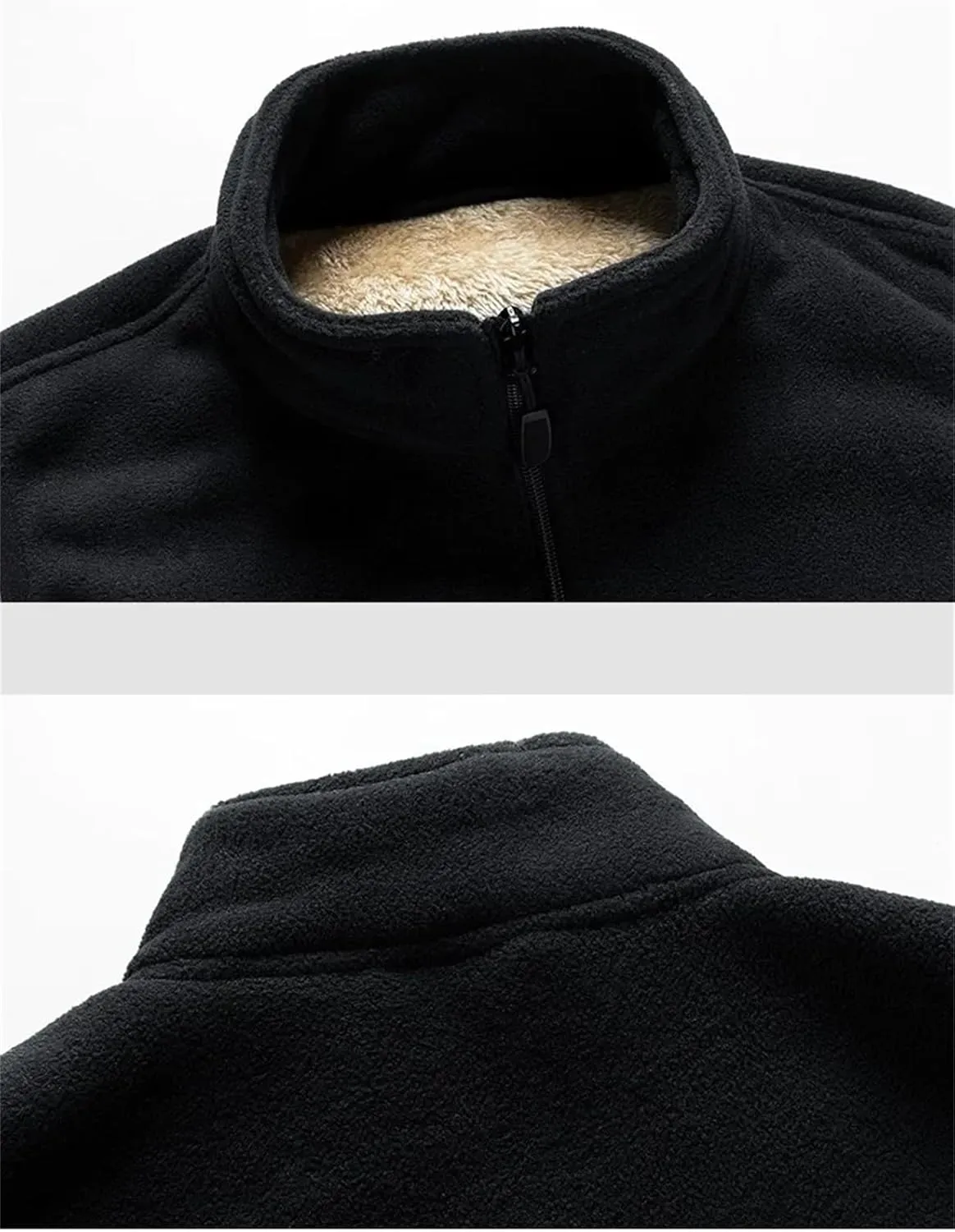 Mens Stand Collar Zipper Solid Plush Vest Casual Vintage Warm Hiking Sleeveless Jacket