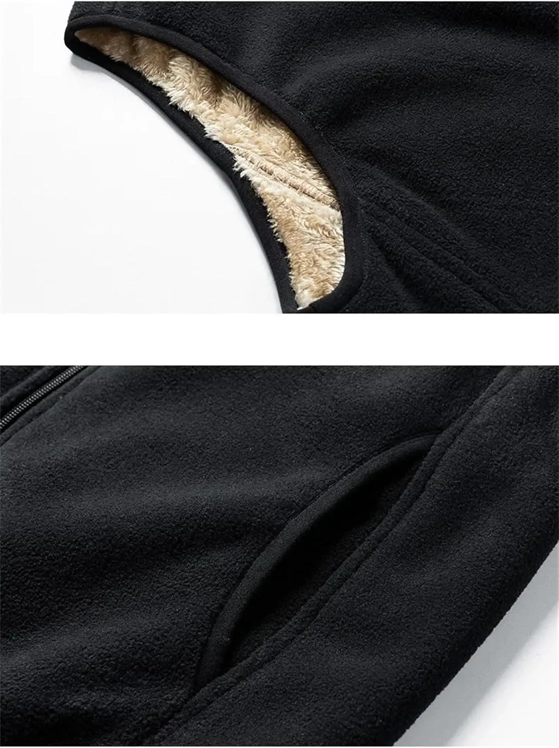 Mens Stand Collar Zipper Solid Plush Vest Casual Vintage Warm Hiking Sleeveless Jacket