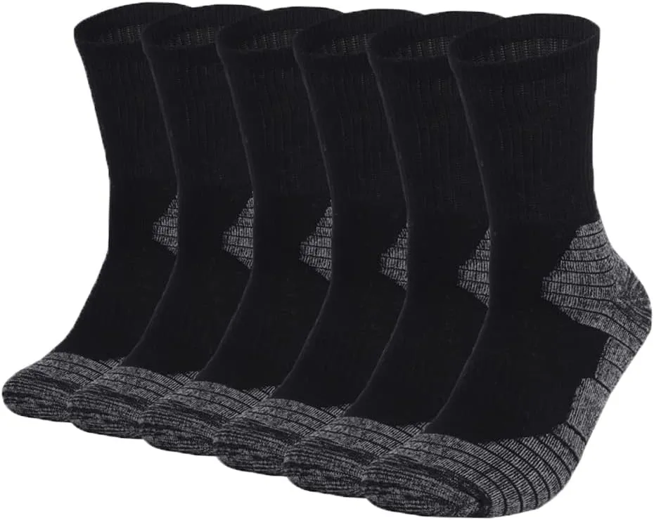 Men's Work Socks Cotton Crew Cushioned Socks Ankle Protection 6 Pairs