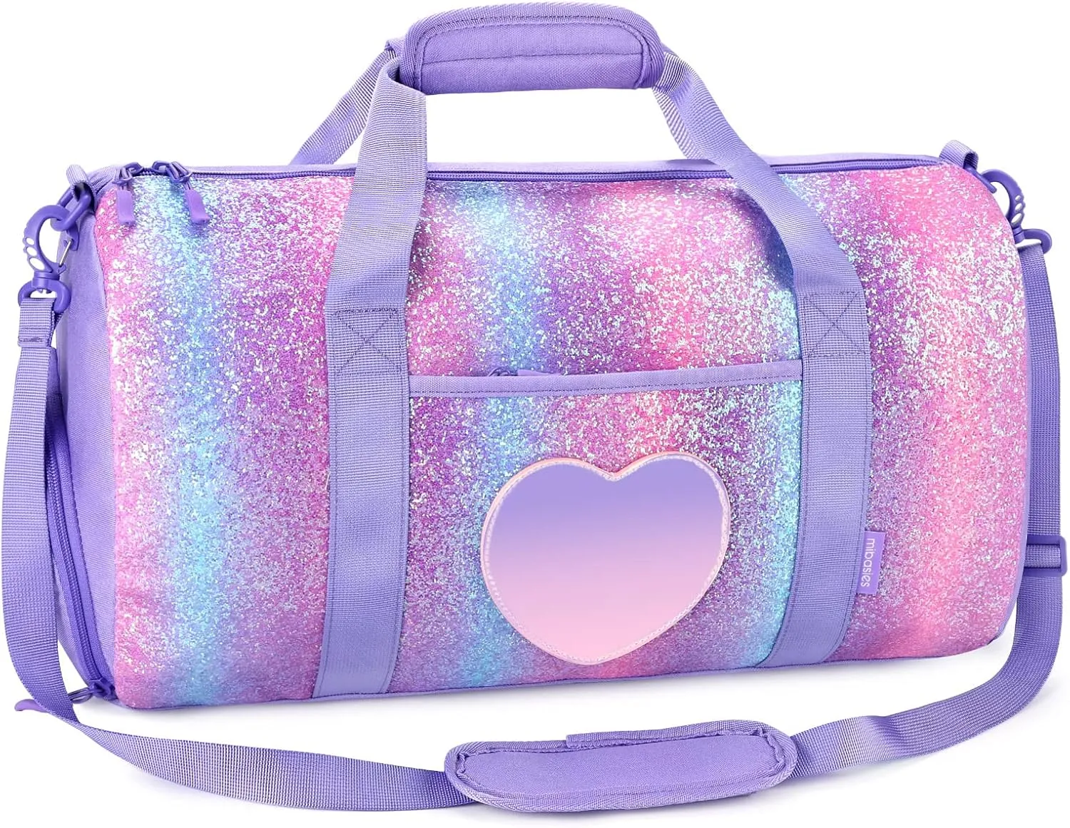mibasies Dance Bag for Girls Duffle Bag Kids Overnight Travel Sleepover Bags Sport Gym Bag with Shoes Compartment, Chunky Purple Rainbow1