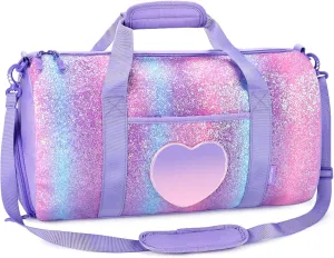 mibasies Dance Bag for Girls Duffle Bag Kids Overnight Travel Sleepover Bags Sport Gym Bag with Shoes Compartment, Chunky Purple Rainbow1