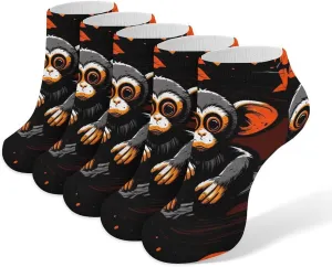 Monkey on Red Branch Ankle Socks Soft Breathable No Show Socks Comfortable Cotton Low Cut Casual Socks for Women Men 5 Pairs