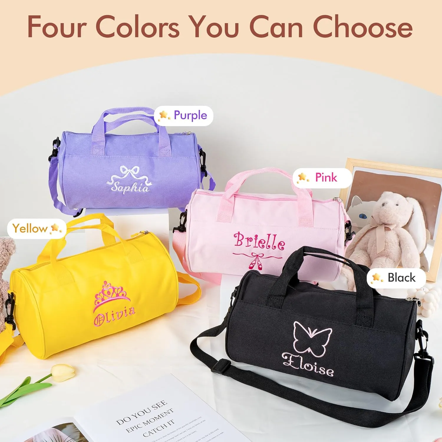 MT WORLD Toddler Dance Bag for Girls Personalized Overnight Duffle Bag for Kids Waterproof Monogram Ballet Shoes Bag Ballerina Duffle Bag Gift