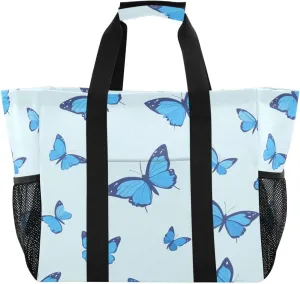 Nander Blue Butterfly Reusable Grocery Bags,Large Grocery Tote Bag Water Resistant Shopping Bags Foldable Grocery Bag for Clothes,Shoes and Picnic