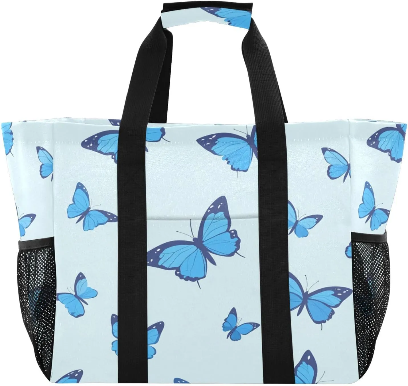 Nander Blue Butterfly Reusable Grocery Bags,Large Grocery Tote Bag Water Resistant Shopping Bags Foldable Grocery Bag for Clothes,Shoes and Picnic