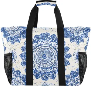Nander Blue Mandala Reusable Grocery Bags,Large Grocery Tote Bag Water Resistant Shopping Bags Foldable Grocery Bag for Clothes,Shoes and Picnic