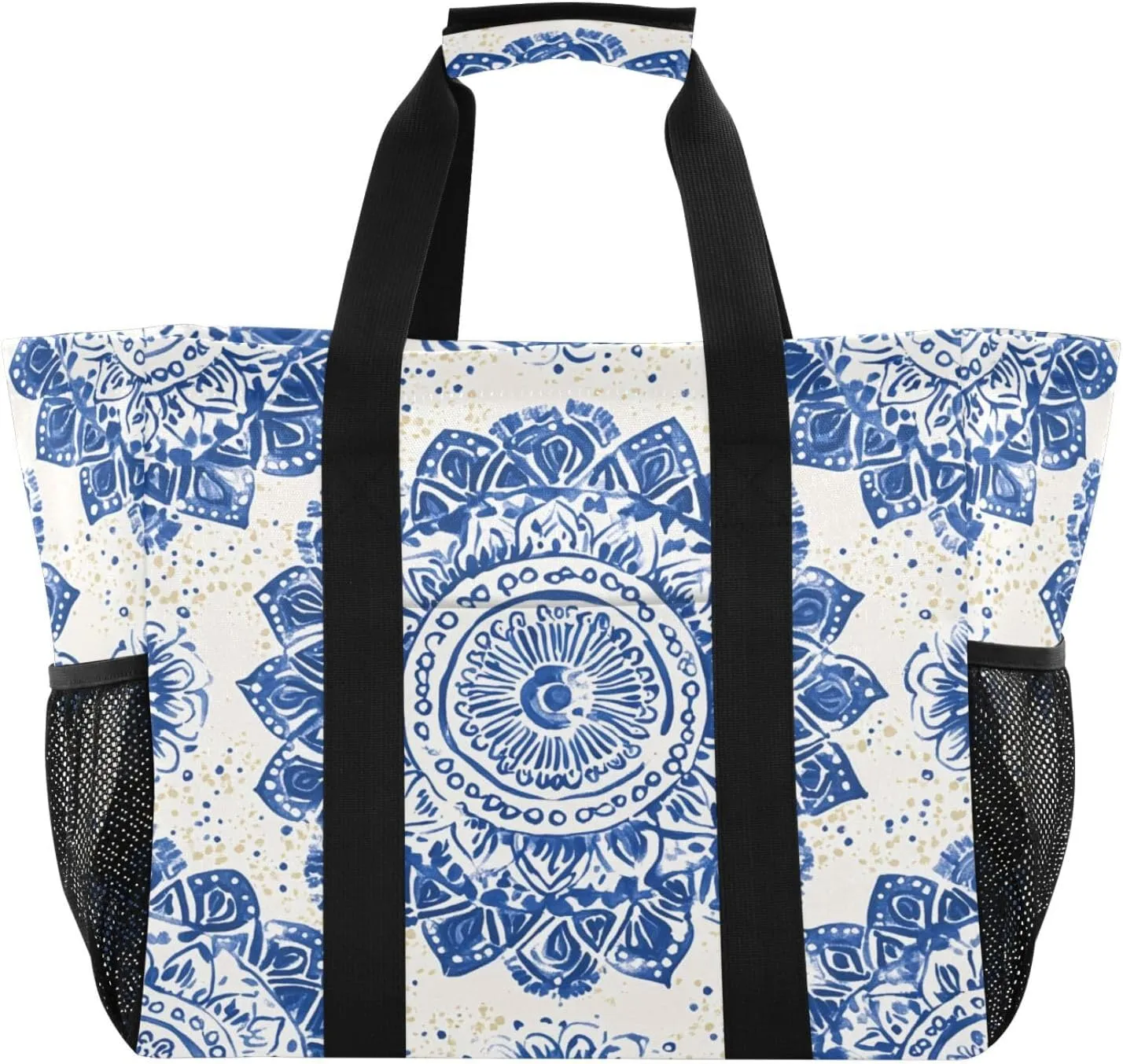 Nander Blue Mandala Reusable Grocery Bags,Large Grocery Tote Bag Water Resistant Shopping Bags Foldable Grocery Bag for Clothes,Shoes and Picnic