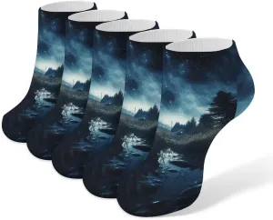 Night Sky Forest Ankle Socks Soft Breathable No Show Socks Comfortable Cotton Low Cut Casual Socks for Women Men 5 Pairs