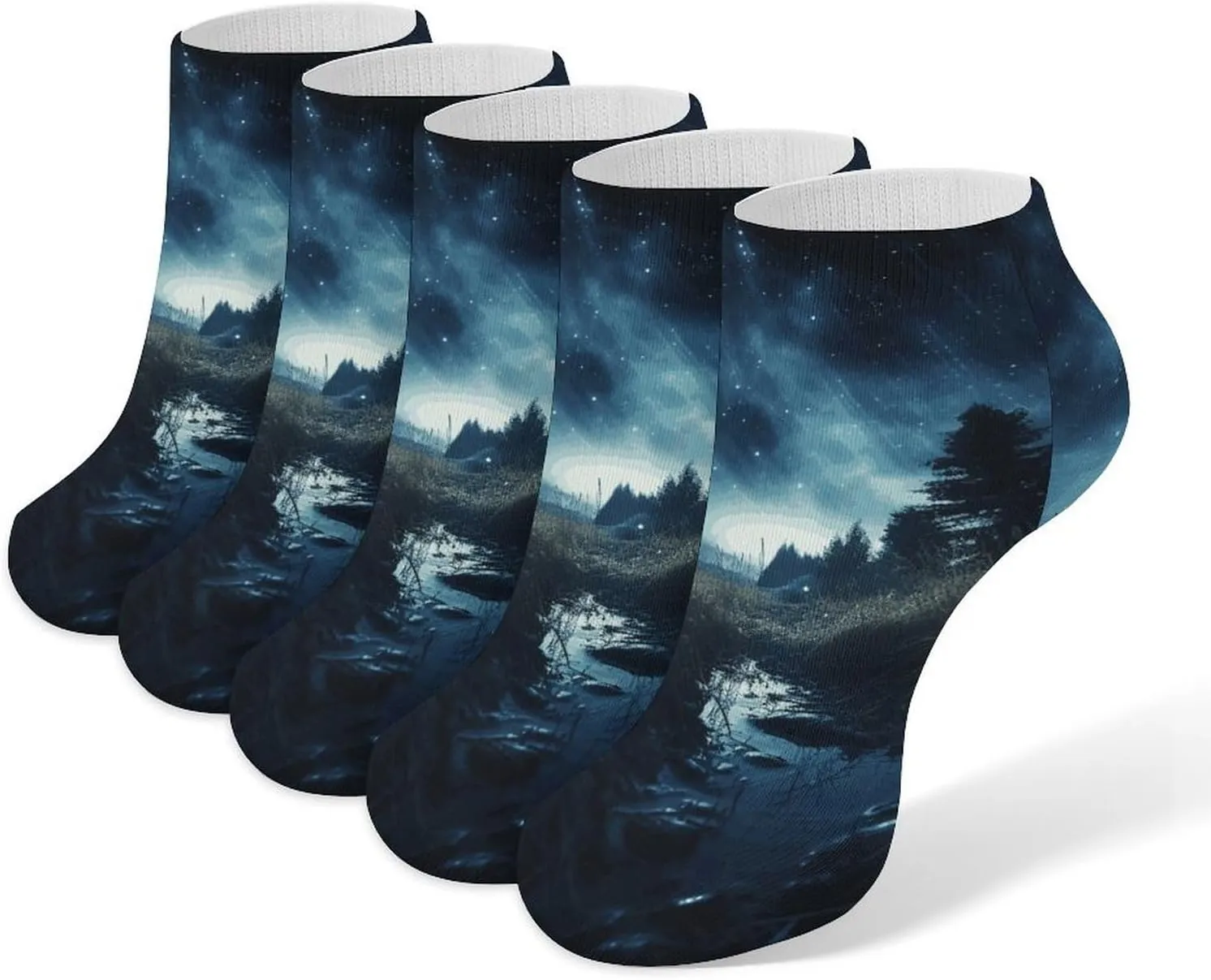 Night Sky Forest Ankle Socks Soft Breathable No Show Socks Comfortable Cotton Low Cut Casual Socks for Women Men 5 Pairs