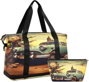 Old Rusted Car Sports Gym Bag,Travel Duffel bag with Wet Pocket & Shoes Compartment Lightweight Waterproof Overnight Bag for Men Women