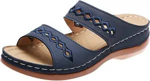 Orthopedic Wedge Sandals for Women Open Toe Platform Sandal 2025 Summer Dressy Casual Shoes Vintage Flats Boho Slip On Sandals Arch Support Slippers Comfortable Walking Outdoor Shoe