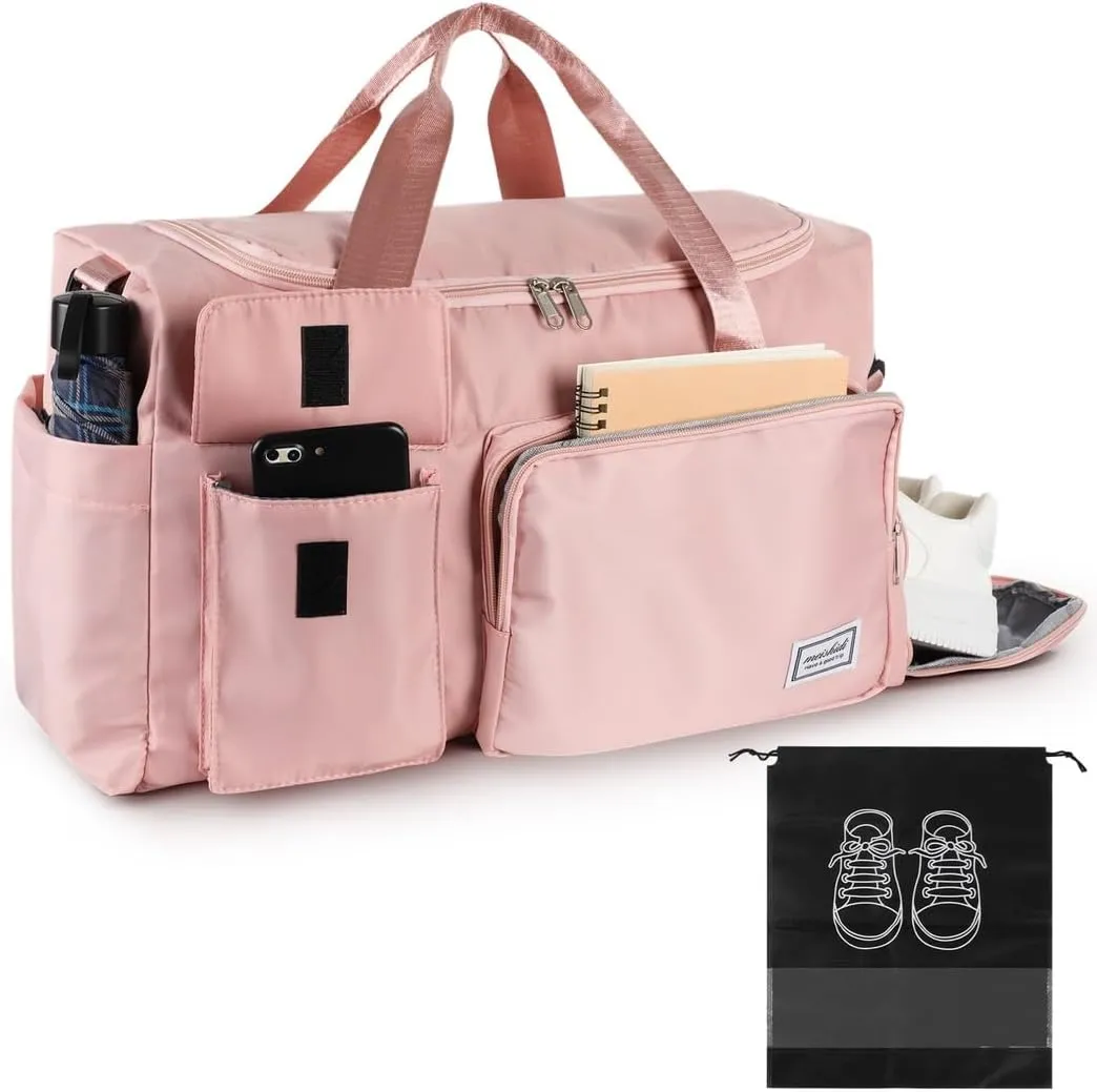 Overnight Travel Duffel Bag, Waterproof Gym Bag with Compartment for Shoes, Dry-Wet Separated with Trolley Sleeve for Women, Weekend Nylon Bag