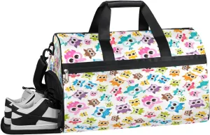 Owls Cute Funny Gym Bag for Men Women Fitness Workout Sports Duffle Bag with Shoes Compartment Water Resistant Overnight Weekender Duffel Bag