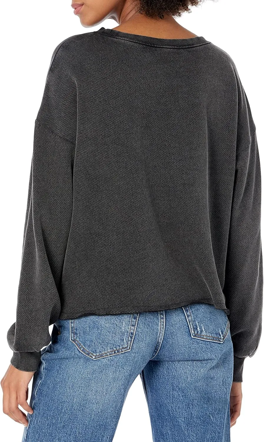 PAIGE Women's Raeanne Sweatshirt Relaxed Fit, Cropped, Raw Edge Hem in Washed Black